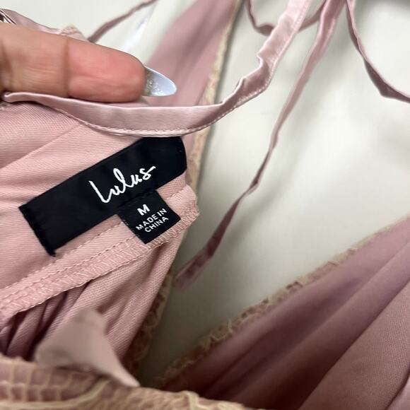 NWT Lulus Stolen Moments Dusty Pink Lace-Up Lace Maxi Dress Women's Sz M - Picture 10 of 11